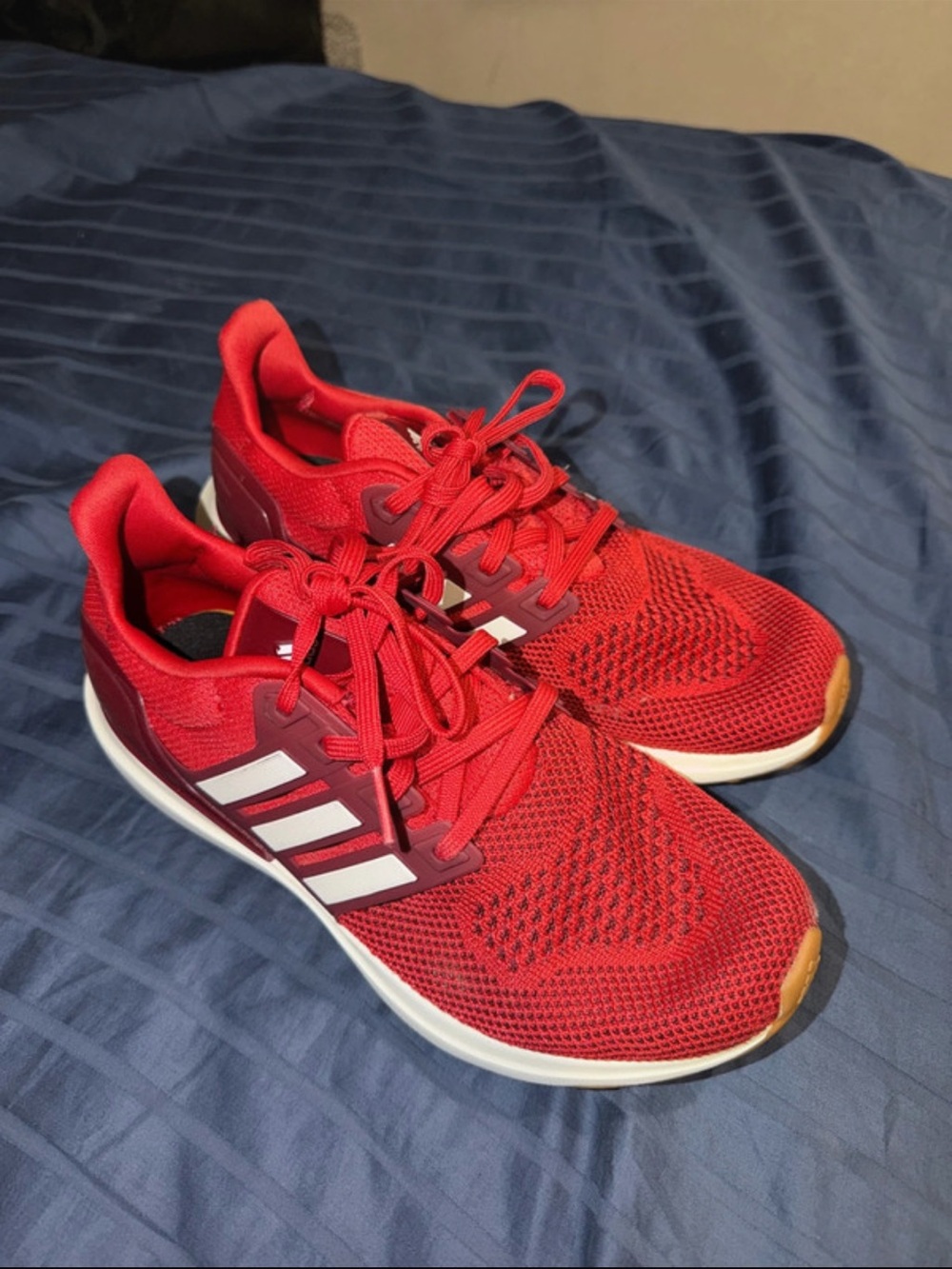 adidas Kids Red Mesh Sneakers with White Stripes